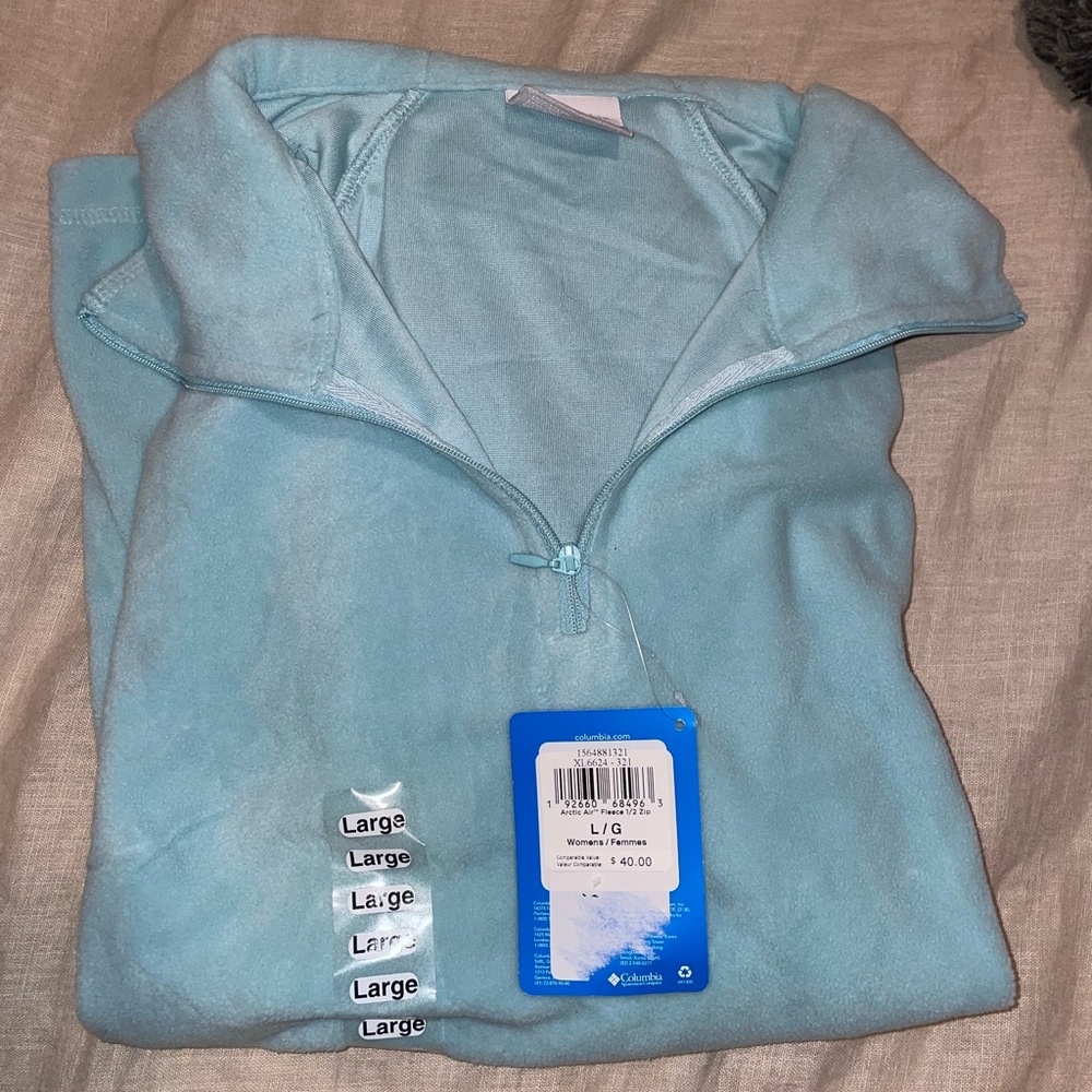 Brand new never worn Columbia light blue quarter zip size large fits tinier - Picture 2 of 2